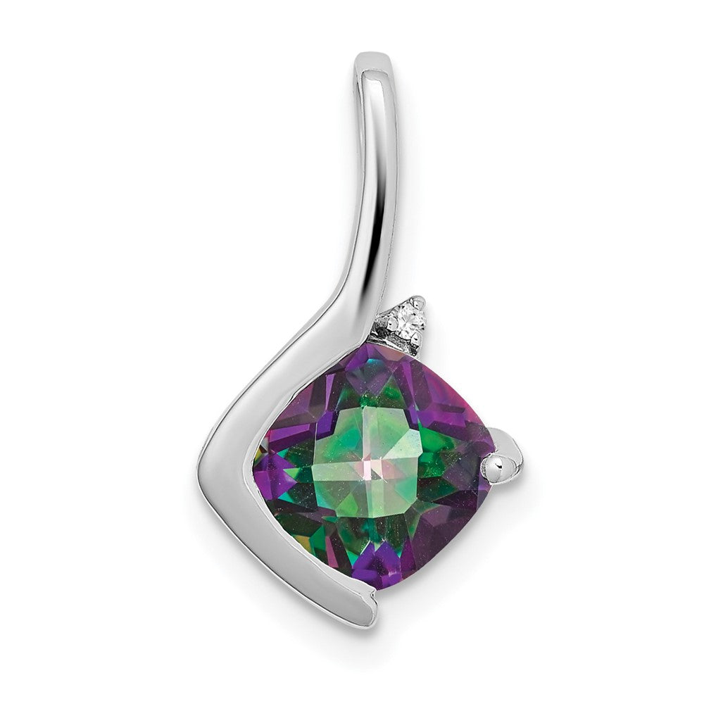 14k white gold cushion mystic fire topaz and real diamond pendant pm7046 ft 001 wa