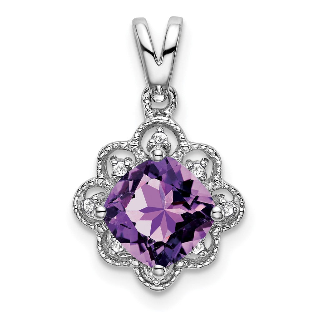 14k white gold amethyst and real diamond scalloped pendant pm7047 am 004 wa