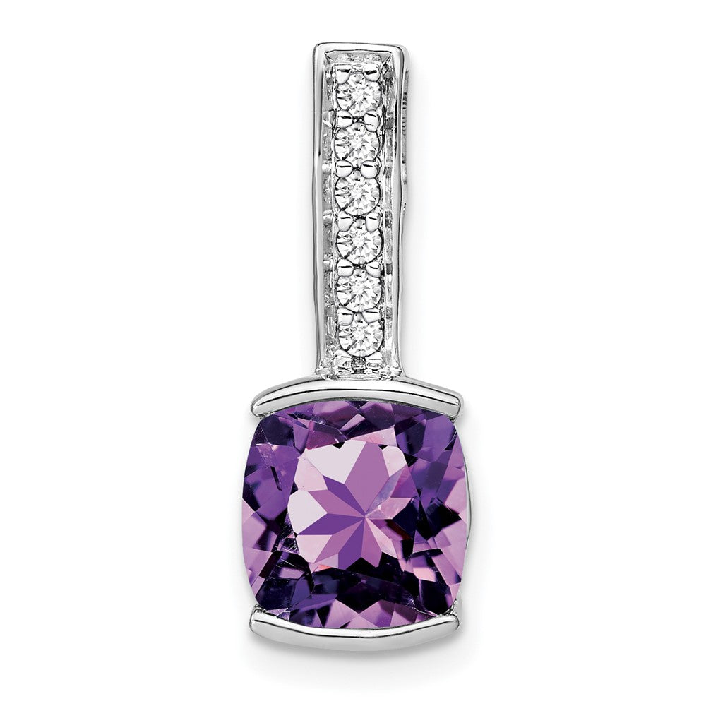 14k white gold cushion amethyst and real diamond pendant pm7049 am 012 wa