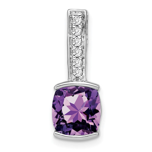 14k white gold cushion amethyst and real diamond pendant pm7049 am 012 wa
