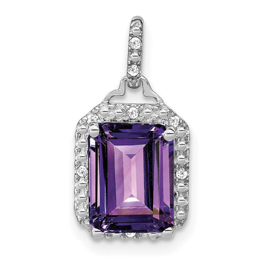 10k white gold emerald cut amethyst and real diamond halo pendant pm7051 am 005 1wa