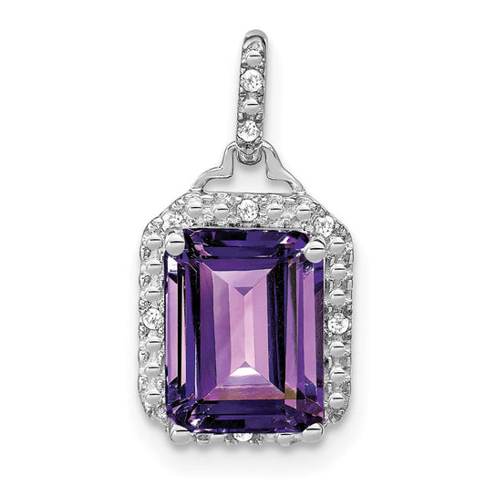 14k white gold emerald cut amethyst and real diamond halo pendant pm7051 am 005 wa