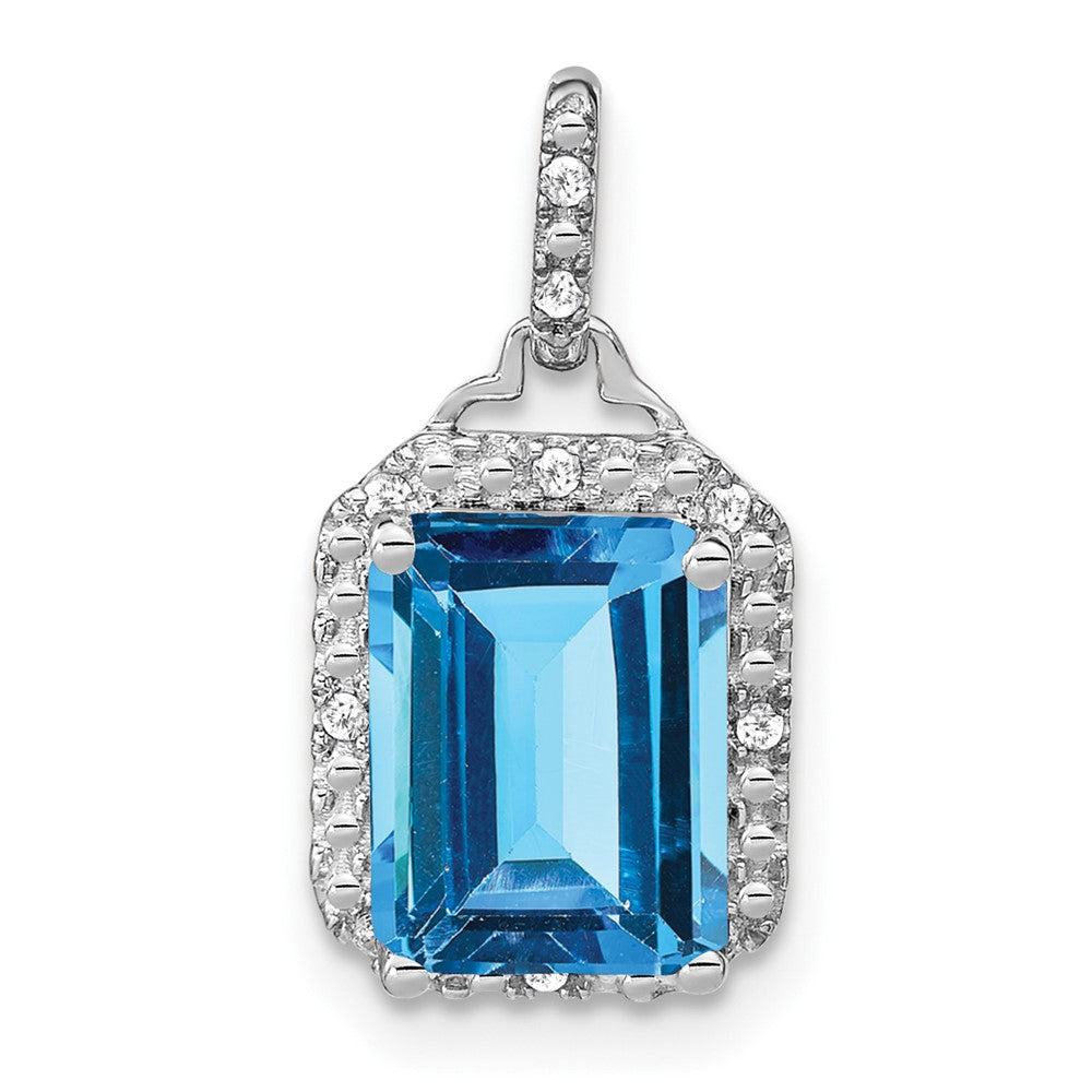 10k white gold emerald cut blue topaz and real diamond halo pendant pm7051 bt 005 1wa