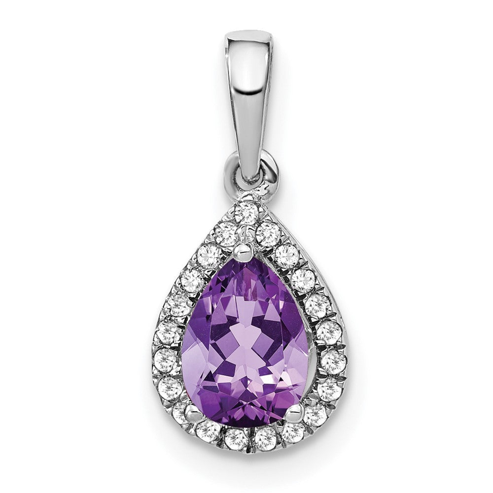14k white gold pear amethyst and real diamond halo pendant pm7052 am 010 wa