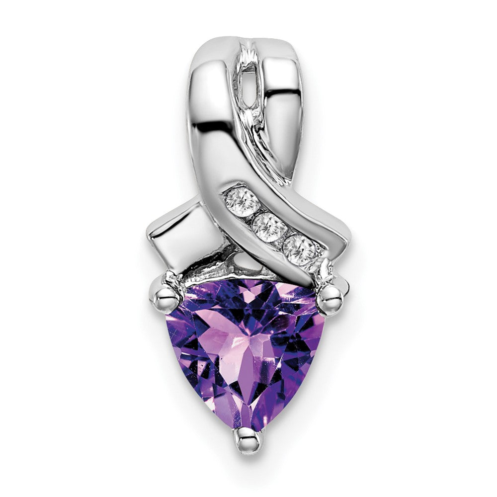 14k white gold trillion amethyst and real diamond pendant pm7053 am 003 wa