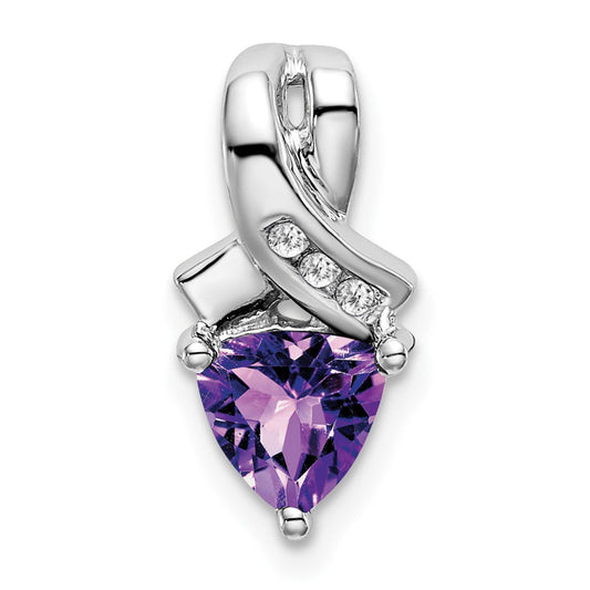 14k white gold trillion amethyst and real diamond pendant pm7053 am 003 wa
