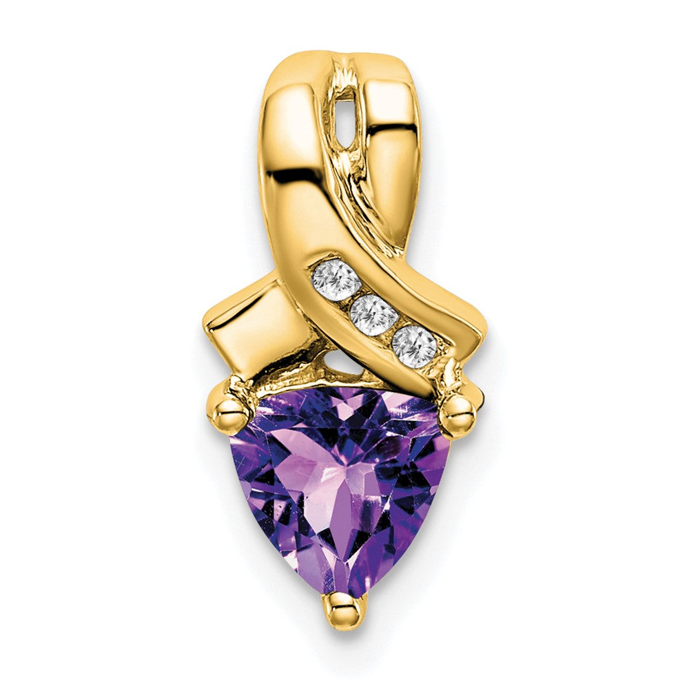 14k yellow gold trillion amethyst and real diamond pendant pm7053 am 003 ya