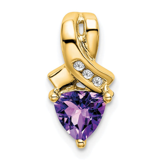 14k yellow gold trillion amethyst and real diamond pendant pm7053 am 003 ya