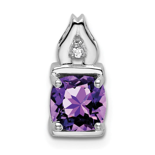14k white gold amethyst and real diamond pendant pm7054 am 001 wa