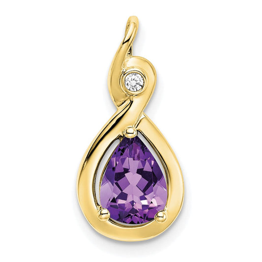 10k yellow gold pear amethyst and real diamond pendant pm7055 am 002 1ya