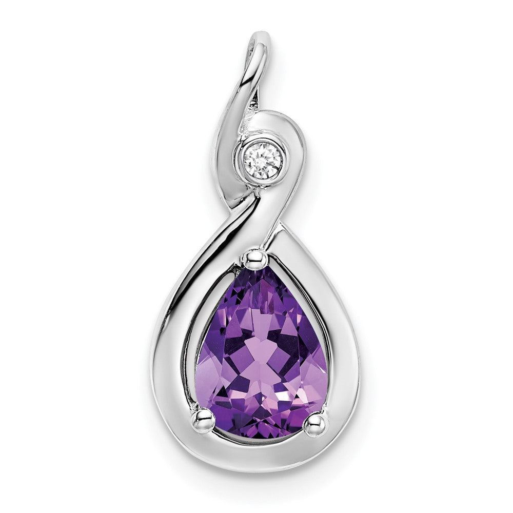 14k white gold pear amethyst and real diamond pendant pm7055 am 002 wa