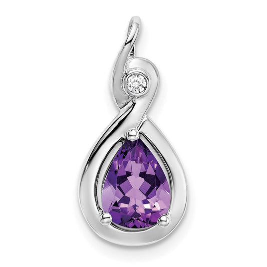 14k white gold pear amethyst and real diamond pendant pm7055 am 002 wa