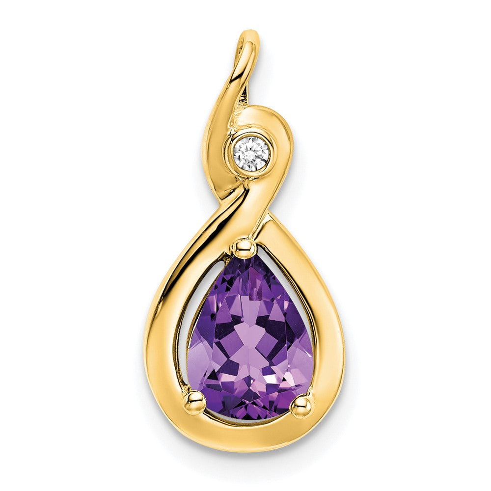 14k yellow gold pear amethyst and real diamond pendant pm7055 am 002 ya