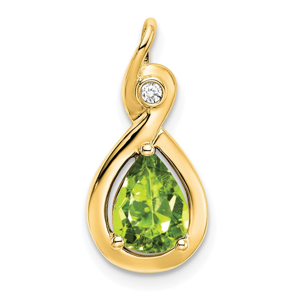 14k yellow gold pear peridot and real diamond pendant pm7055 pe 002 ya