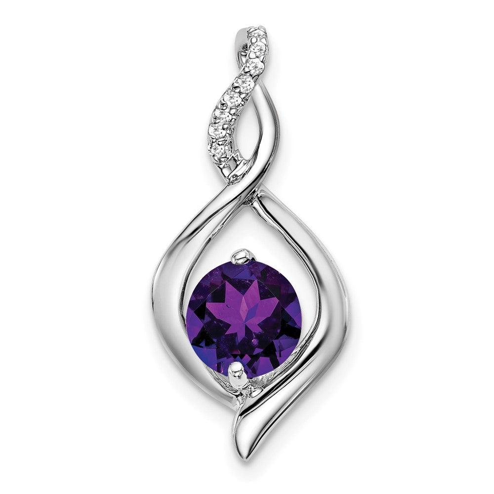 14k white gold amethyst and real diamond pendant pm7057 am 004 wa