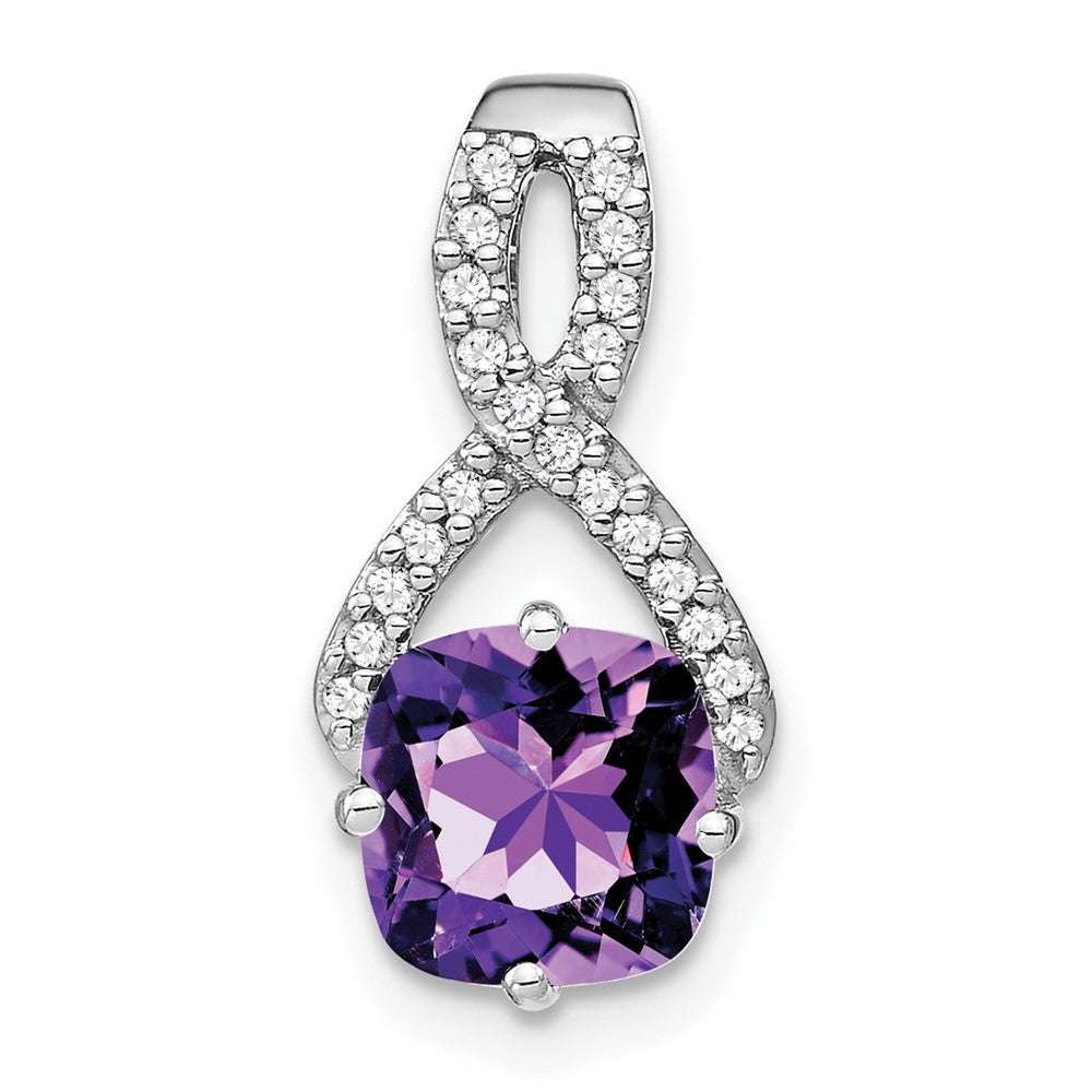 14k white gold cushion amethyst and real diamond pendant pm7059 am 010 wa