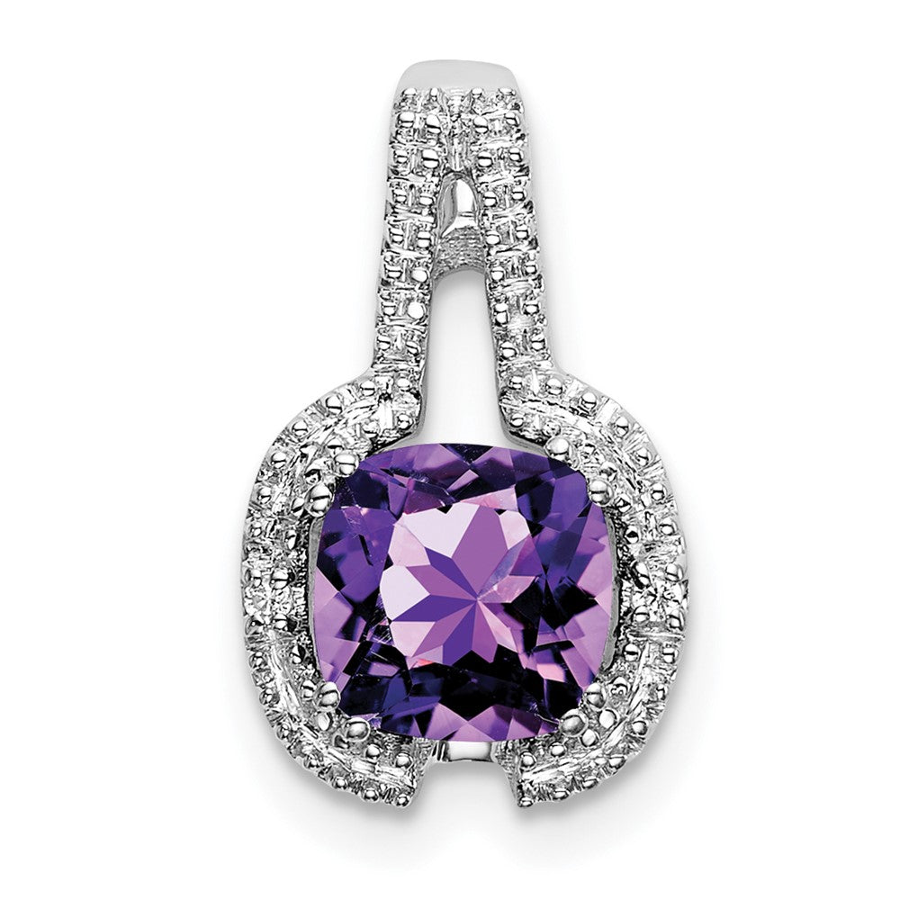 14k white gold cushion amethyst and real diamond pendant pm7060 am 001 wa