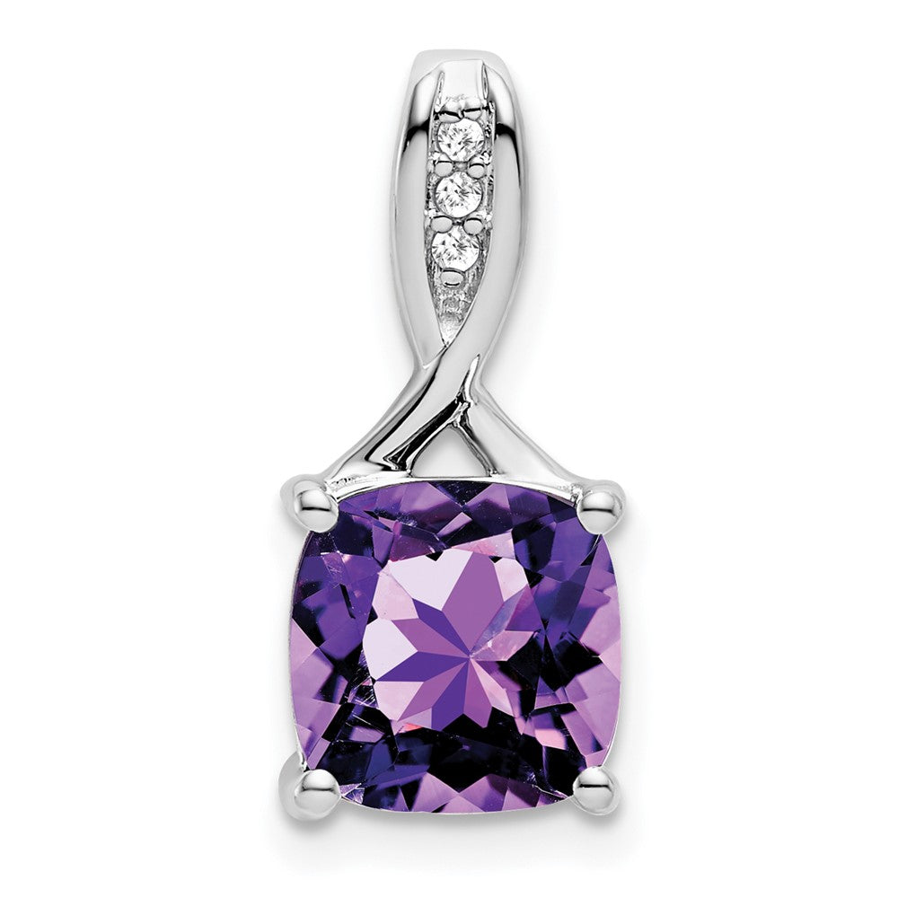14k white gold cushion amethyst and real diamond pendant pm7062 am 002 wa