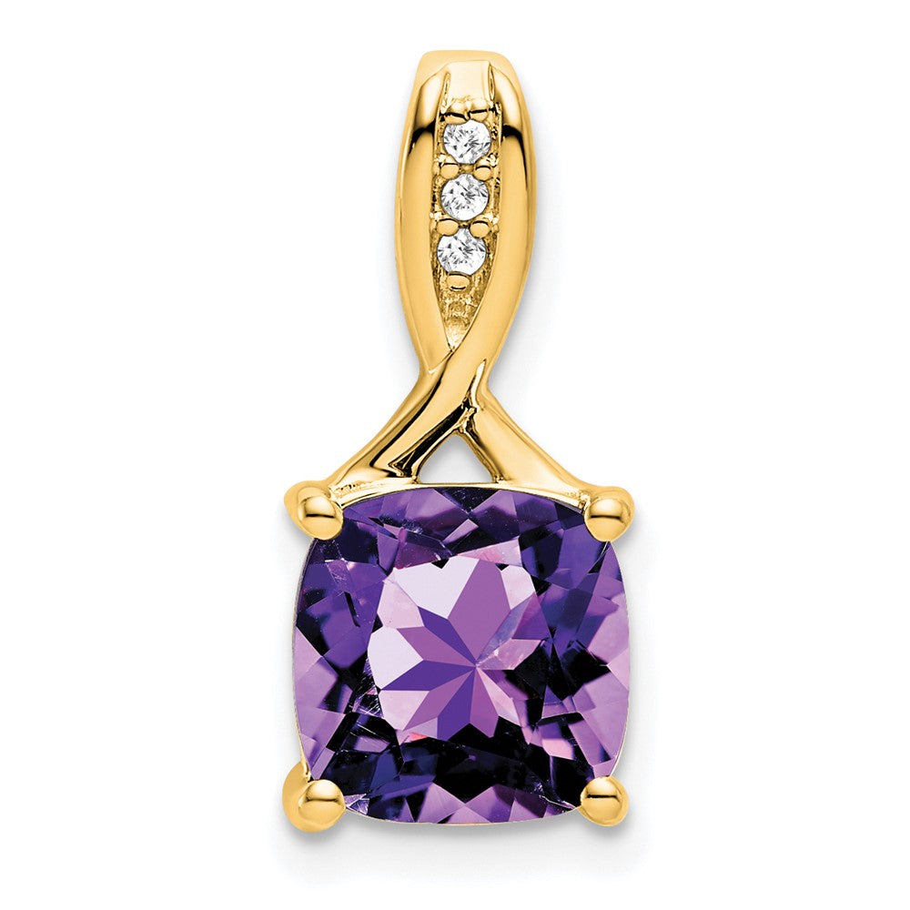 14k yellow gold cushion amethyst and real diamond pendant pm7062 am 002 ya