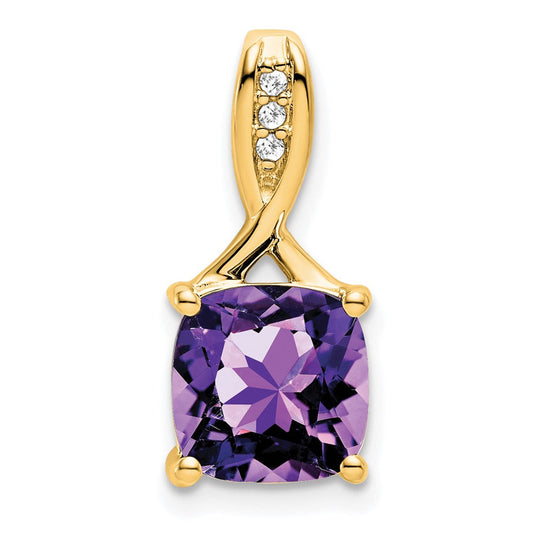 14k yellow gold cushion amethyst and real diamond pendant pm7062 am 002 ya