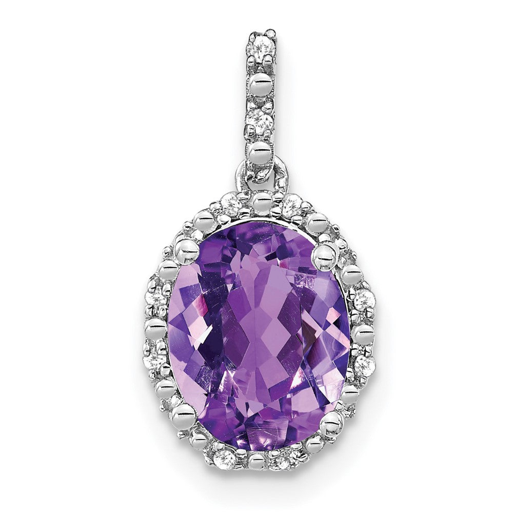 14k white gold oval amethyst and real diamond halo pendant pm7063 am 006 wa
