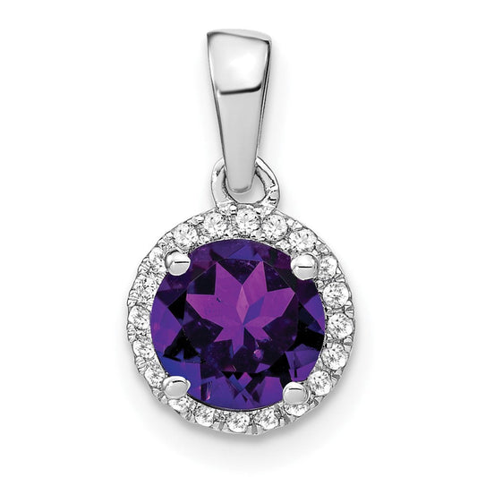 14k white gold amethyst and real diamond halo pendant pm7068 am 010 wa