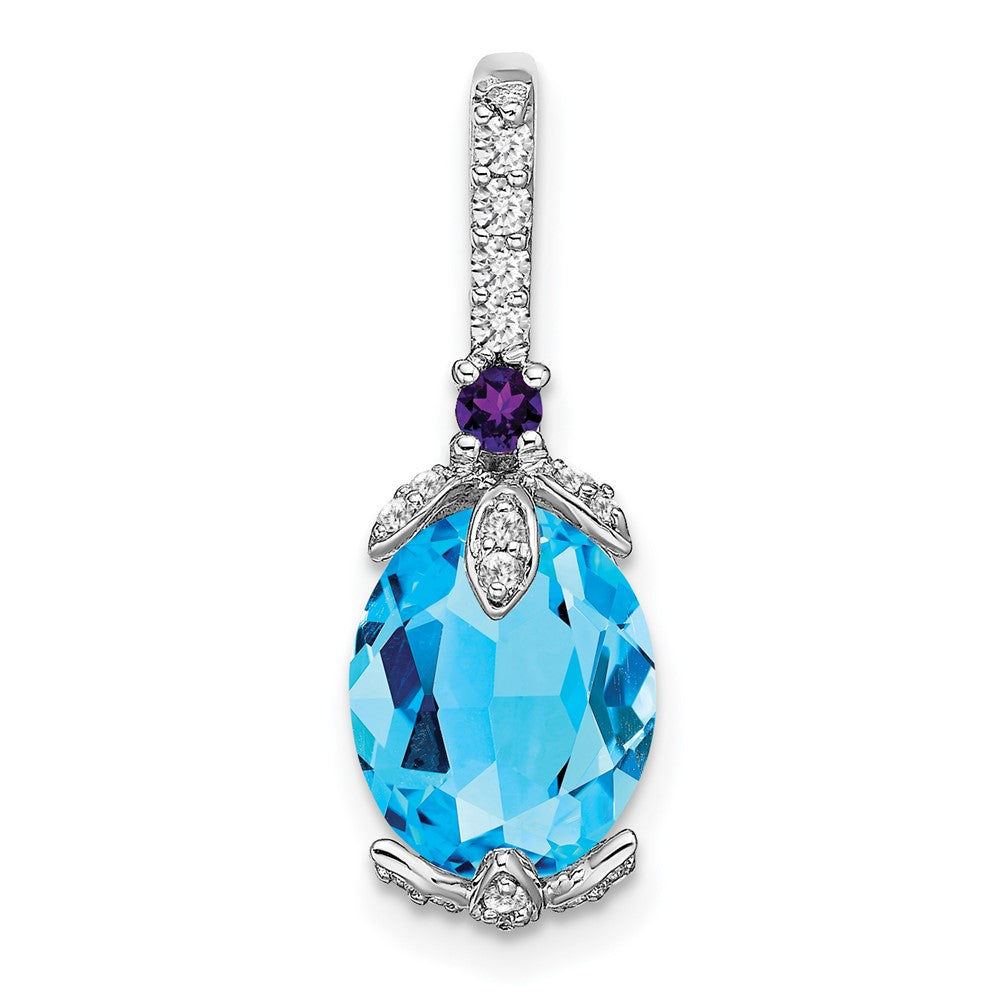 14k white gold oval blue topaz amethyst real diamond pendant pm7070 bt am 012 wa