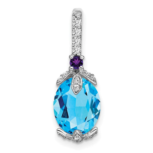 14k white gold oval blue topaz amethyst real diamond pendant pm7070 bt am 012 wa