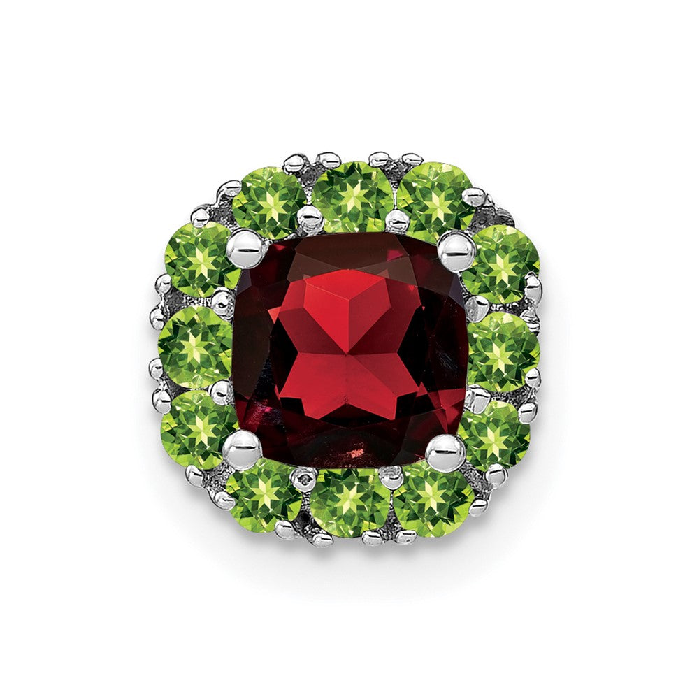 14k white gold cushion garnet and peridot chain slide pm7072 ga pe w