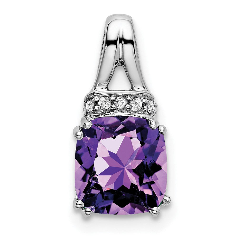 14k white gold cushion amethyst and real diamond pendant pm7074 am 004 wa
