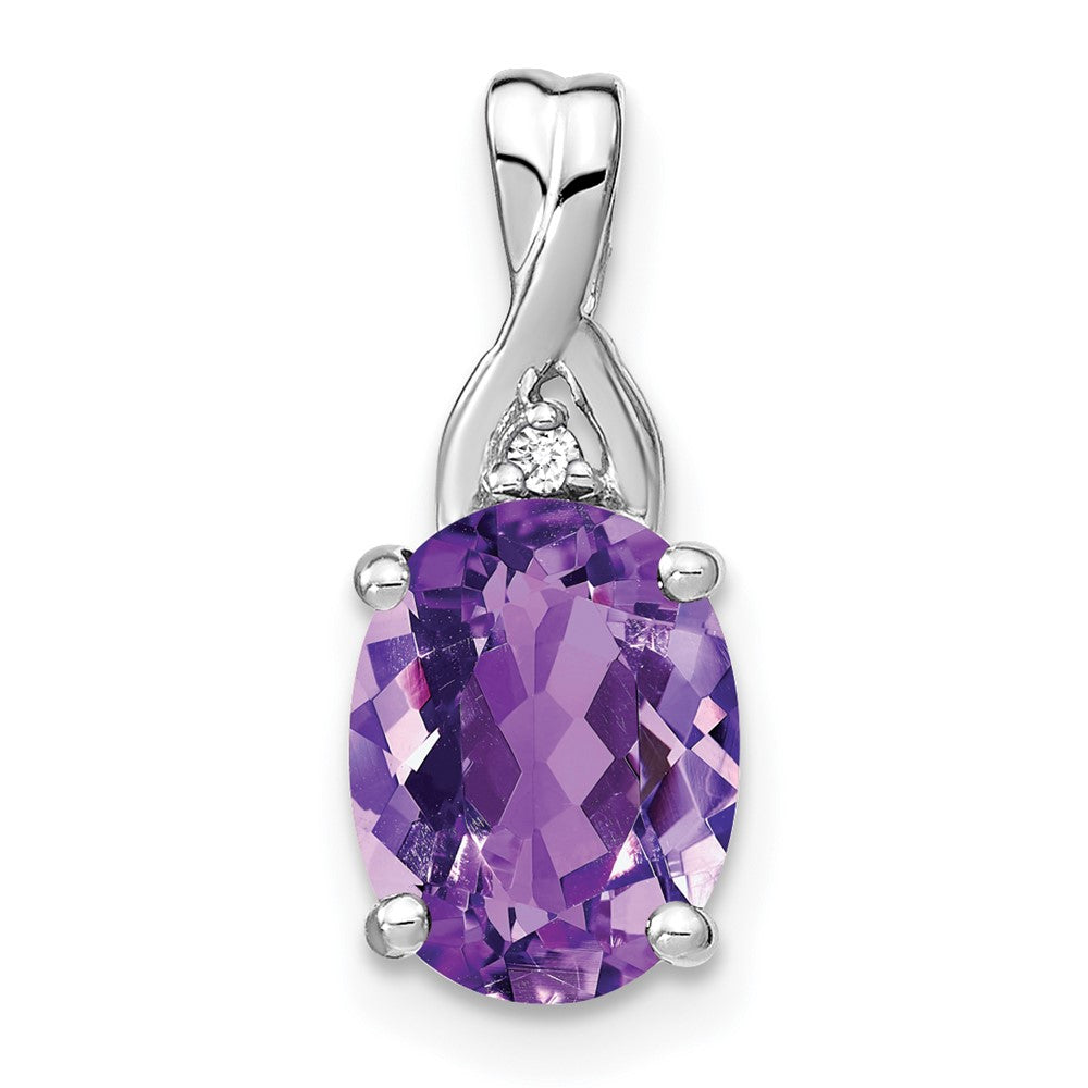 14k white gold oval amethyst and real diamond pendant pm7075 am 001 wa