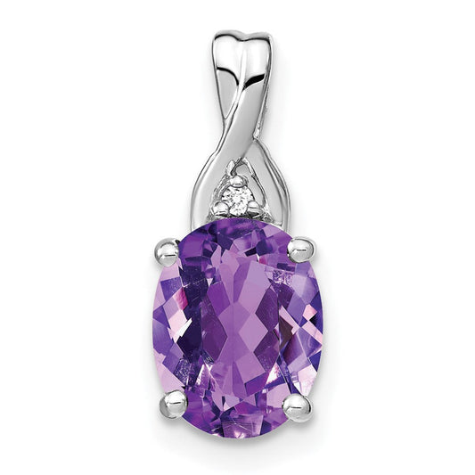 14k white gold oval amethyst and real diamond pendant pm7075 am 001 wa