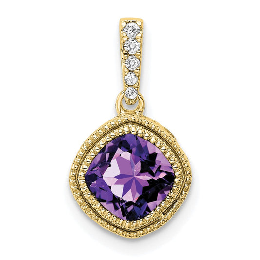 10k yellow gold cushion amethyst and real diamond pendant pm7092 am 021 1ya