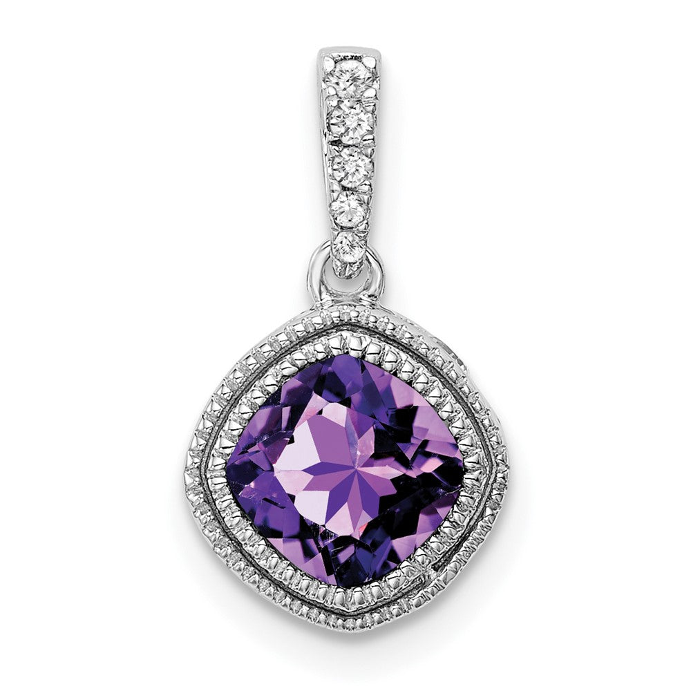14k white gold cushion amethyst and real diamond pendant pm7092 am 021 wa
