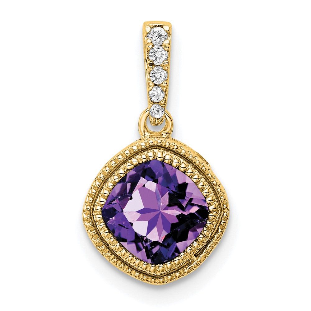 14k yellow gold cushion amethyst and real diamond pendant pm7092 am 021 ya