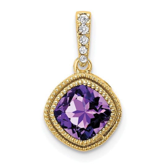 14k yellow gold cushion amethyst and real diamond pendant pm7092 am 021 ya