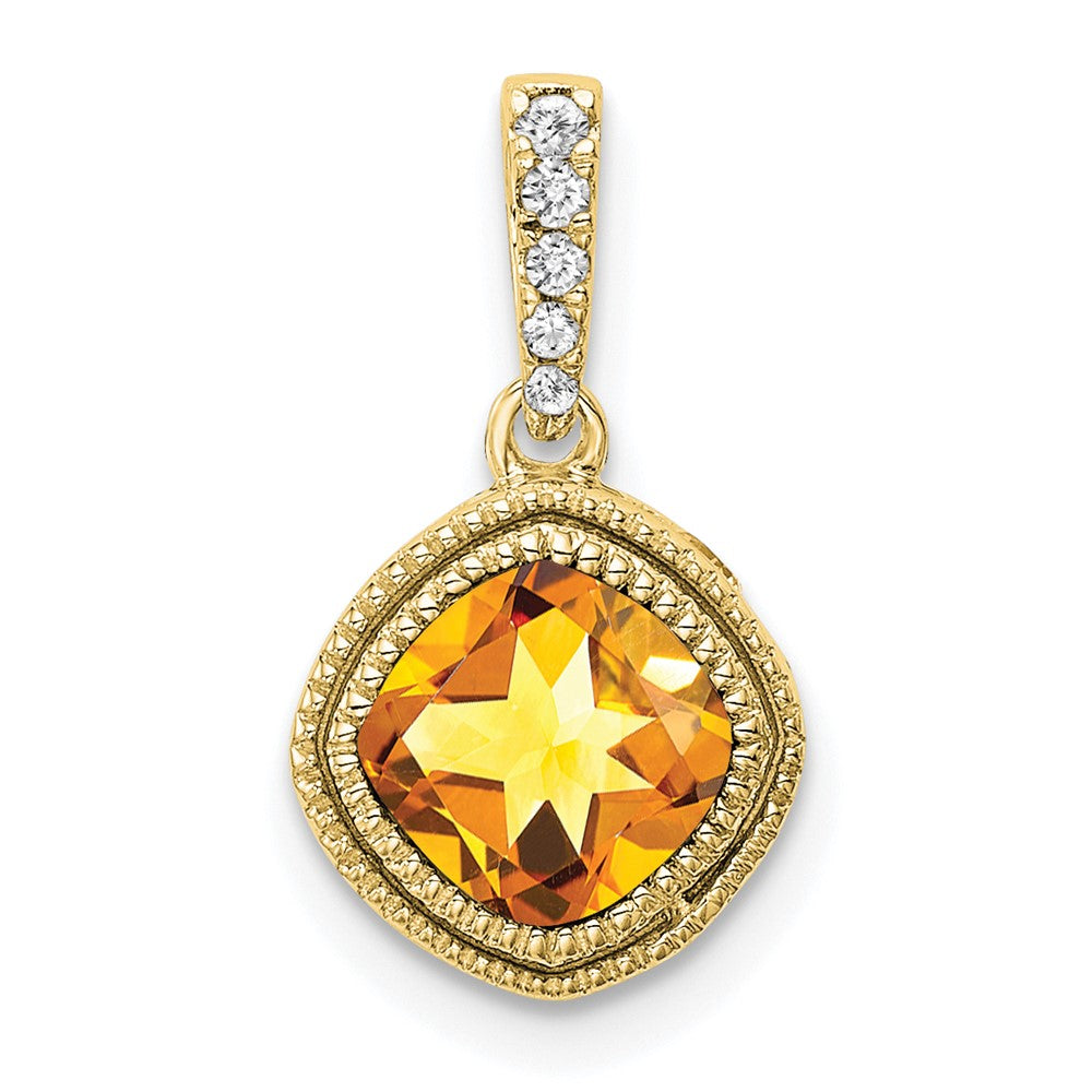 10k yellow gold cushion citrine and real diamond pendant pm7092 ci 021 1ya