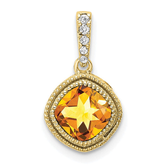 10k yellow gold cushion citrine and real diamond pendant pm7092 ci 021 1ya
