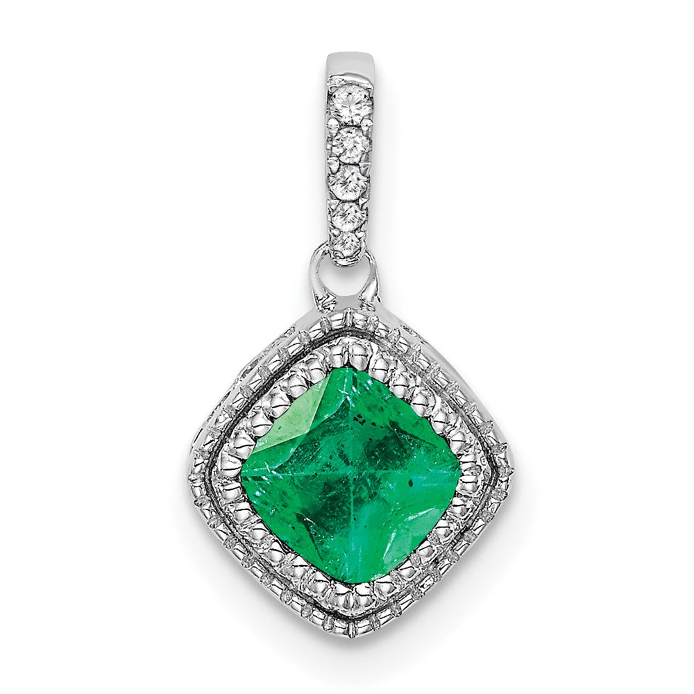 10k white gold cushion emerald and real diamond pendant pm7092 em 013 1wa