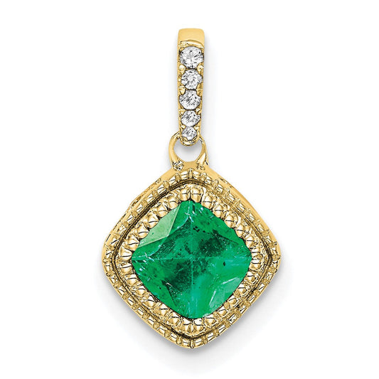 10k yellow gold cushion emerald and real diamond pendant pm7092 em 013 1ya