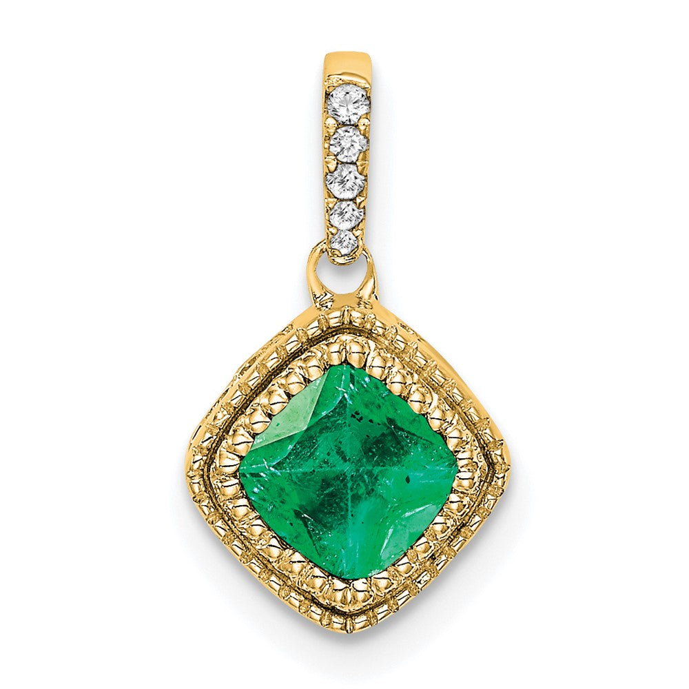14k yellow gold cushion emerald and real diamond pendant pm7092 em 013 ya