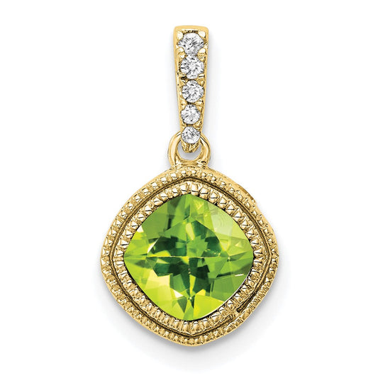 10k yellow gold cushion peridot and real diamond pendant pm7092 pe 021 1ya