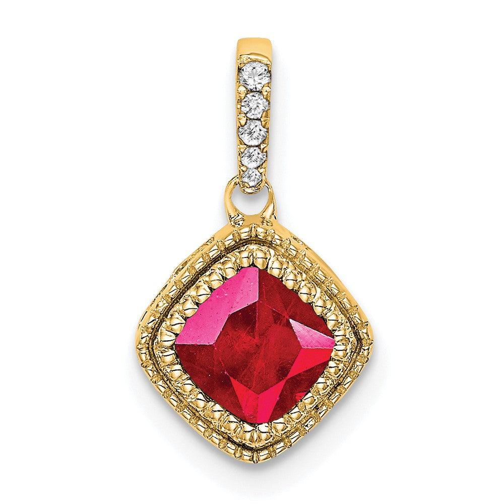 14k yellow gold cushion ruby and real diamond pendant pm7092 ru 013 ya