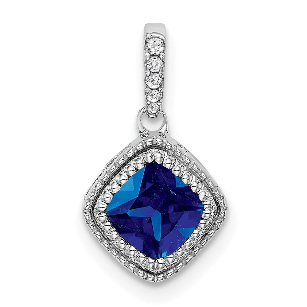 14k white gold cushion sapphire and real diamond pendant pm7092 sa 013 wa