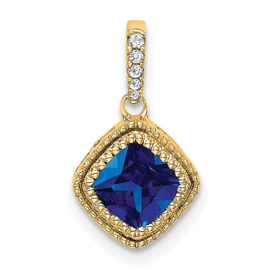 14k yellow gold cushion sapphire and real diamond pendant pm7092 sa 013 ya