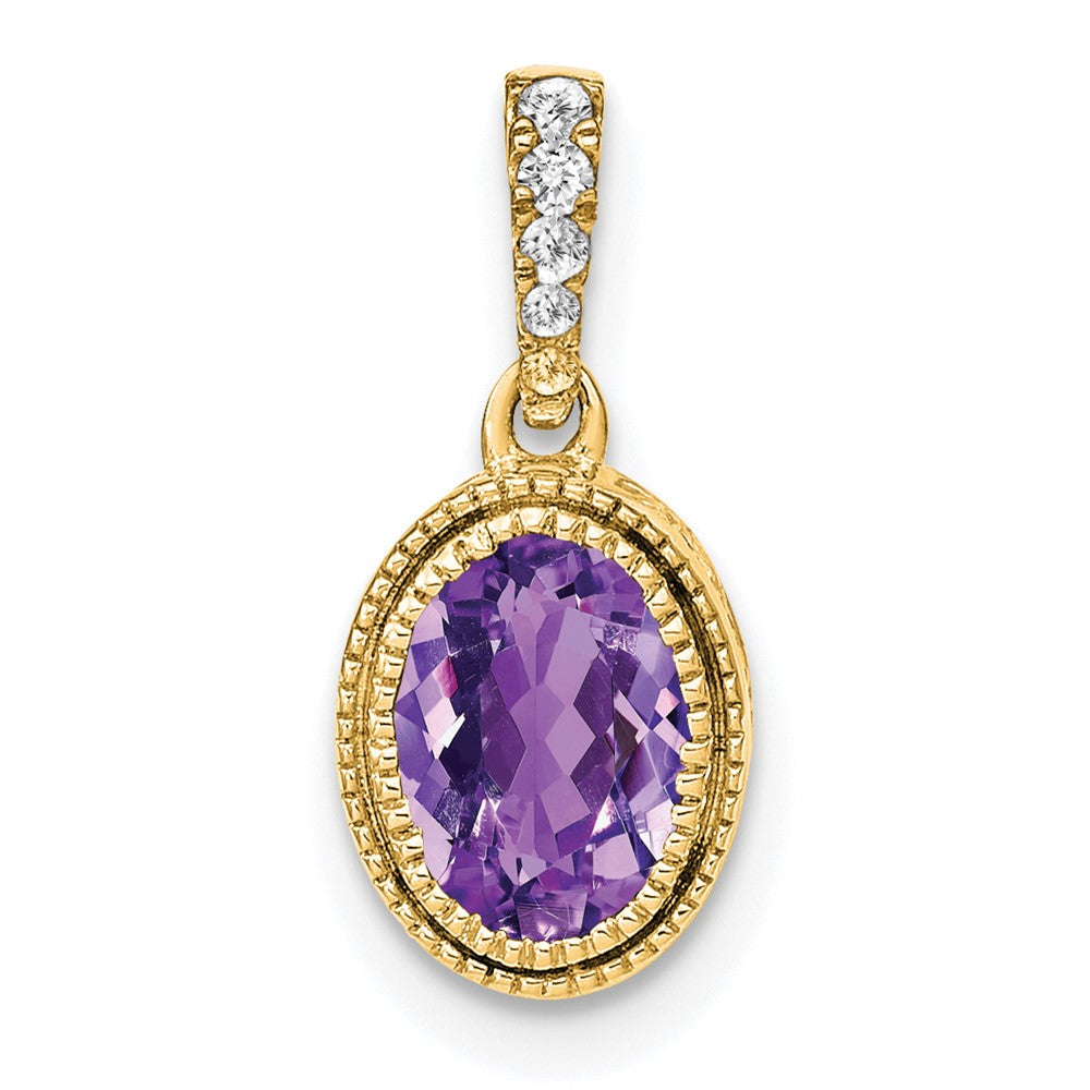 14k yellow gold oval amethyst and real diamond pendant pm7093 am 020 ya