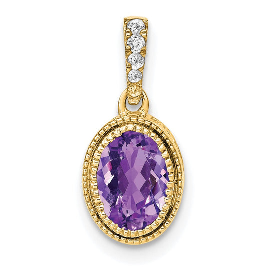 14k yellow gold oval amethyst and real diamond pendant pm7093 am 020 ya