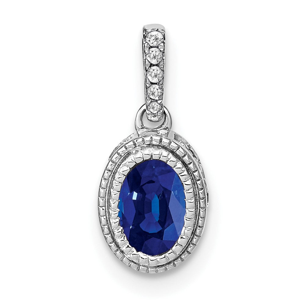 14k white gold oval sapphire and real diamond pendant pm7093 sa 011 wa
