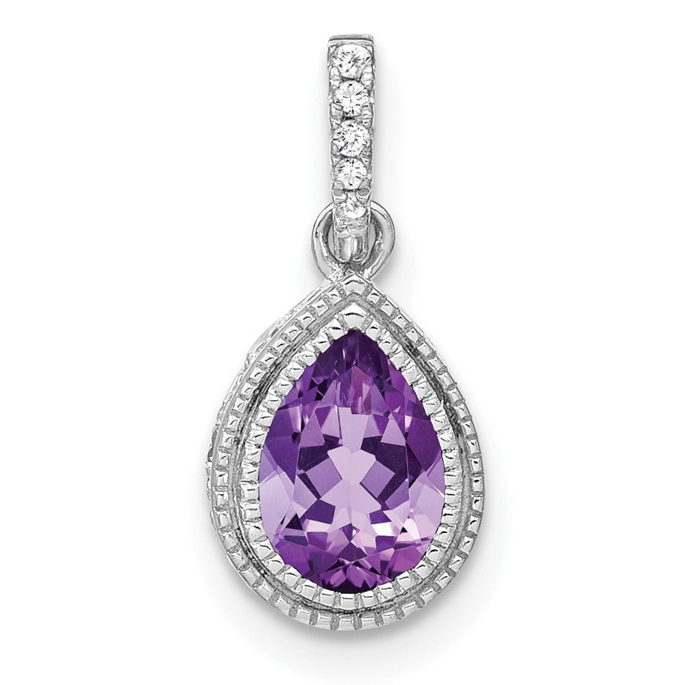 14k white gold pear amethyst and real diamond pendant pm7094 am 030 wa