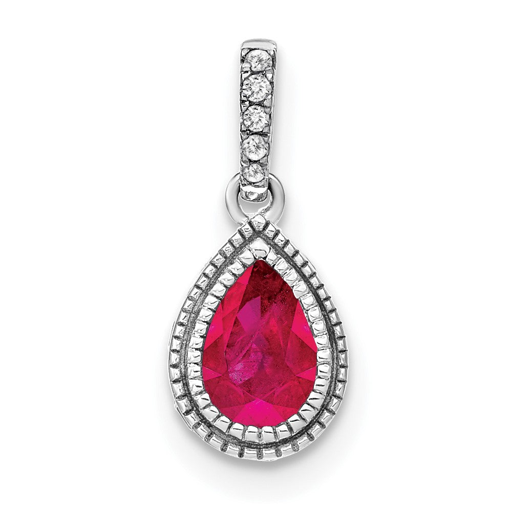 14k white gold pear ruby and real diamond pendant pm7094 ru 019 wa